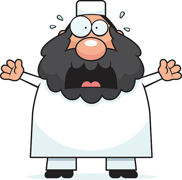 Scared Cartoon Muslim A cartoon illustration of a Muslim man looking scared. ulama stock illustrations