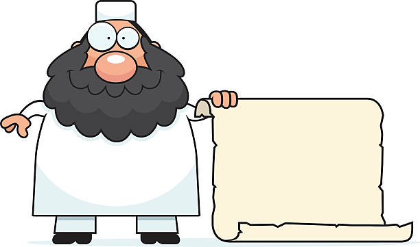 Cartoon Muslim Sign A cartoon illustration of a Muslim man with a sign. ulama stock illustrations