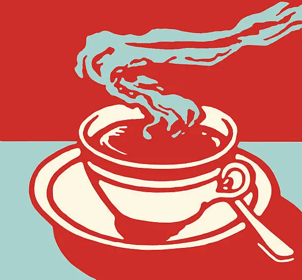 Vector illustration of Steaming Hot Beverage in Cup on Saucer