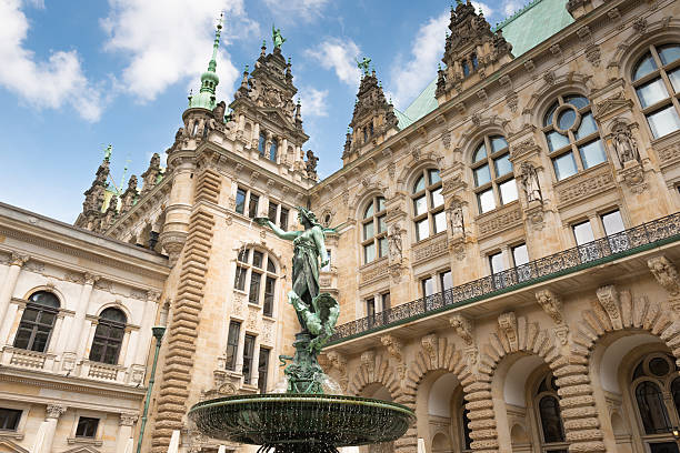 Town hall of Hamburg Courtyard with Hygieia fountain, Germany, Europe