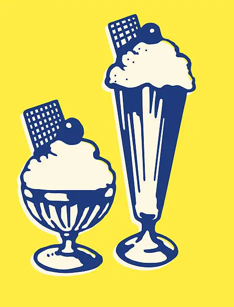 Vector illustration of Two Ice Cream Sundaes