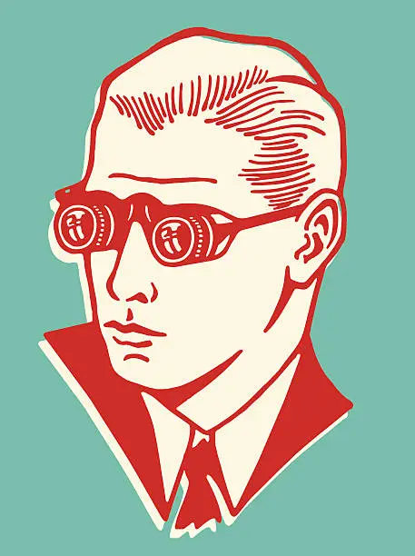 Vector illustration of Man Wearing Binocular Eyeglasses