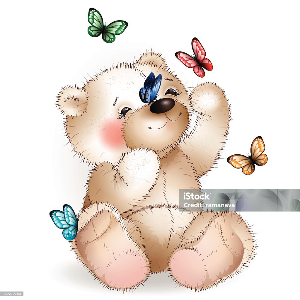 Happy Teddy bear and butterfly Happy Teddy bear and butterflies. The white background. Butterfly - Insect stock vector