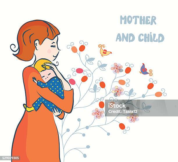 Cute Card With Mother And Baby Stock Illustration - Download Image Now - Adult, Art, Art And Craft