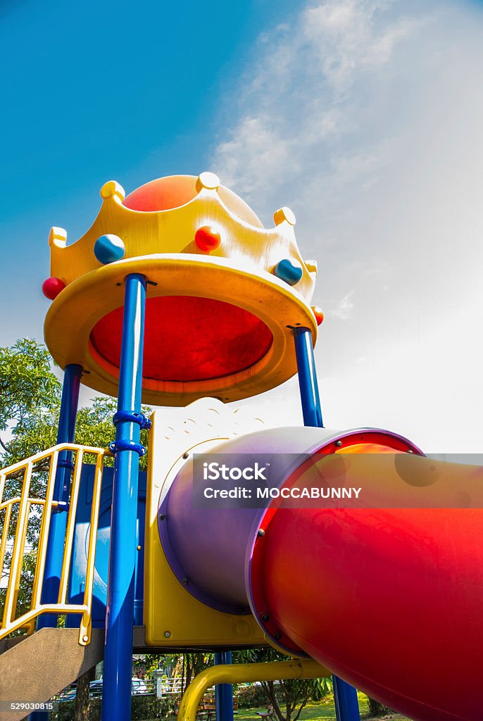 Modern children playground in park. Cute little childrens playground in the park. Arranging Stock Photo