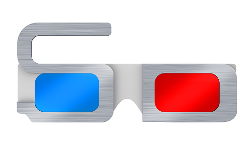 Conceptual 5d glasses with metal frame with colored lenses