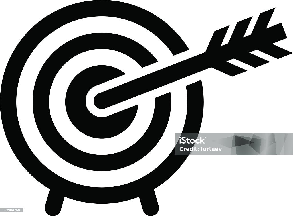 Archery icon Black vector sign of a target struck by the arrow in the bullseye Accessibility stock vector