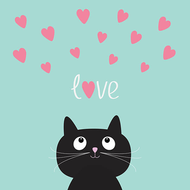 Pink Hearts And Cute Cartoon Cat Flat Design Style Stock Illustration -  Download Image Now - iStock