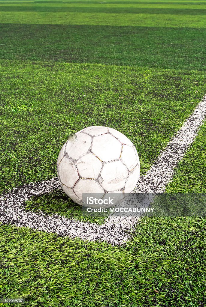 Corner kick. The ball is prepared for corner kick. Agricultural Field Stock Photo