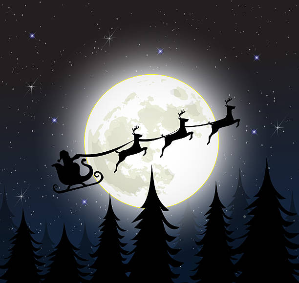 istock Santa on a sleigh with reindeers over the moon 529049991