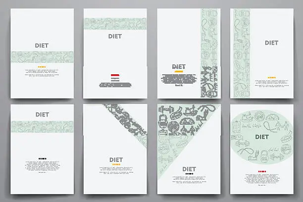 Vector illustration of Corporate identity vector templates set with doodles diet theme