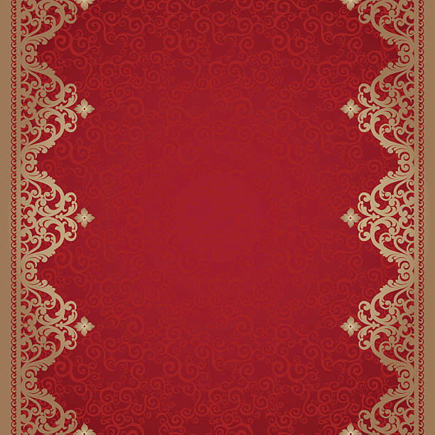 빈티지 스타일 심리스 국경 동부. - silk textile red backgrounds stock illustrations