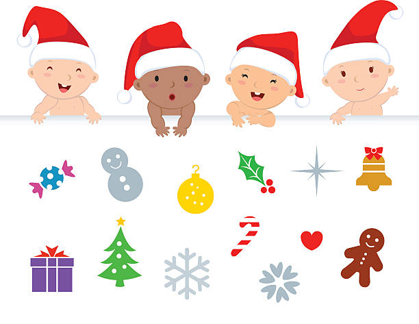 weihnachten baby und vektorgrafiken. - baby congratulating toy birthday stock-grafiken, -clipart, -cartoons und -symbole