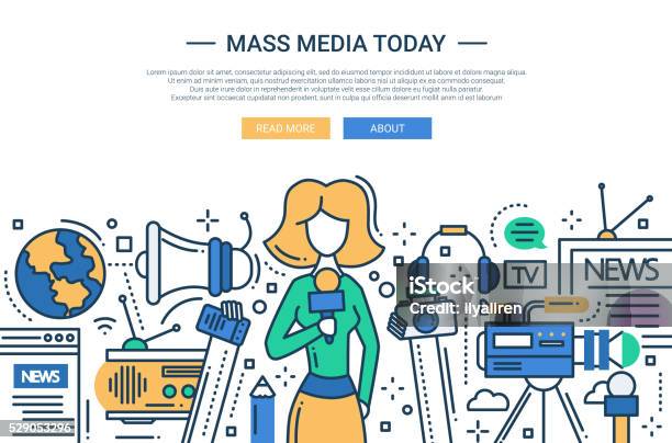 Mass Media Today Line Design Website Header Stock Illustration - Download Image Now - Radio Broadcasting, Residential Building, Journalist
