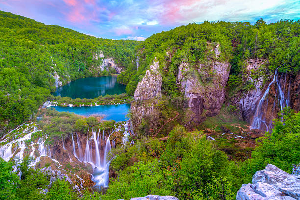 Waterfalls in Plitvice Waterfalls in Plitvice National Park, Croatia plitvice lakes national park stock pictures, royalty-free photos & images