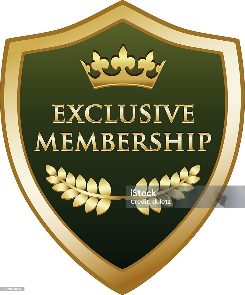 Exclusive Membership Shield Exclusive membership gold shield with a laurel. Achievement stock vector