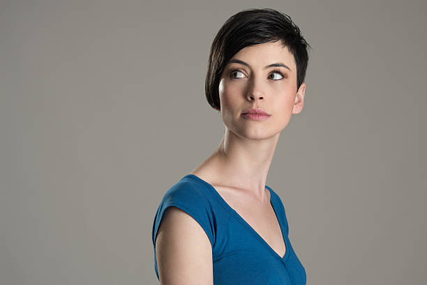 Portrait Of Short Hair Beauty Looking Back Over The Shoulder Stock Photo - Download Image Now - iStock Portrait Of Short Hair Beauty Looking Back Over The Shoulder Stock Photo - Download Image Now - iStock