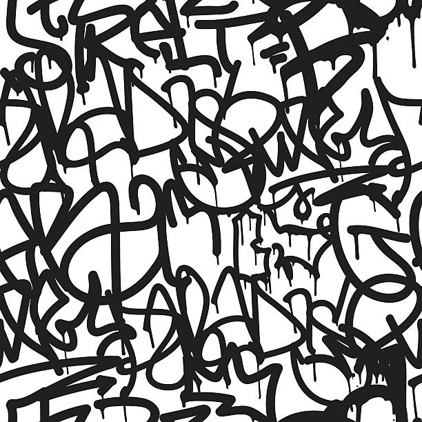 Graffiti background seamless pattern Graffiti background seamless pattern. Vector Tags, writing. Graffiti hand style, old school. King of style, street art texture. Monochrome black and white colors  spray paint stock illustrations