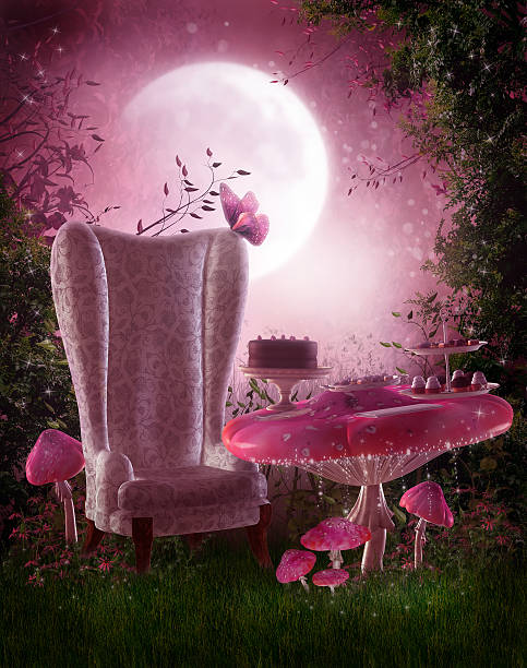 istock Fairy garden with pink mushrooms 529055029