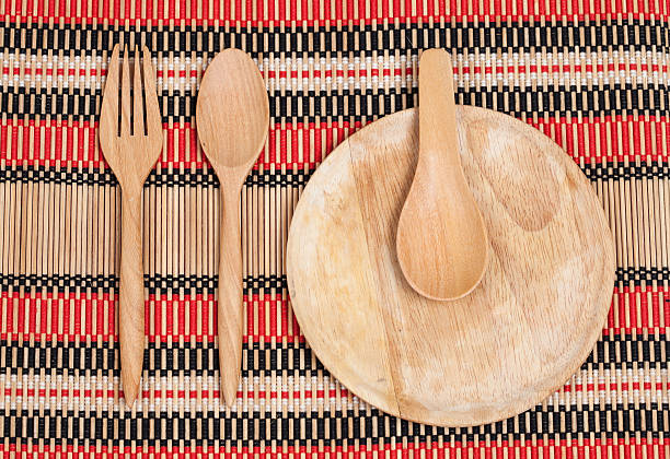 istock Wooden spoon and fork on wood texture of dining table 529057760