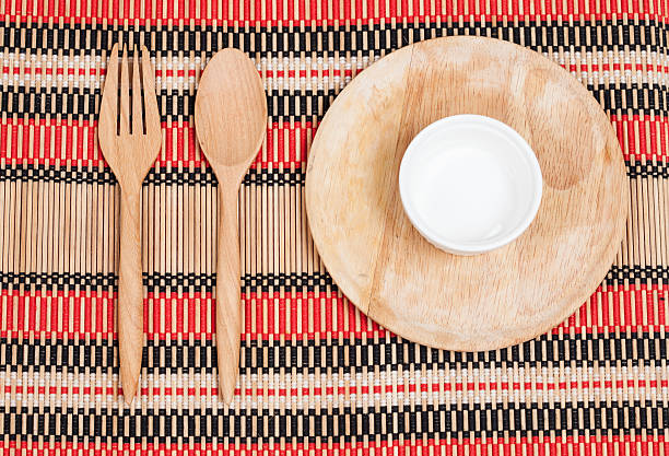 istock Wooden spoon and fork on wood texture of dining table 529057852