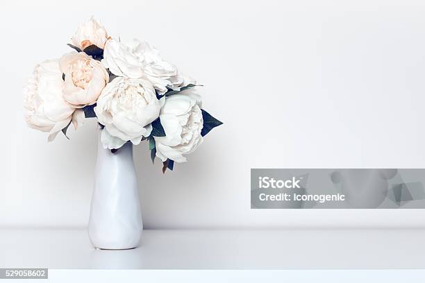 Bleached Peonies In Vase Stock Photo - Download Image Now - Vase, Peony, White Color