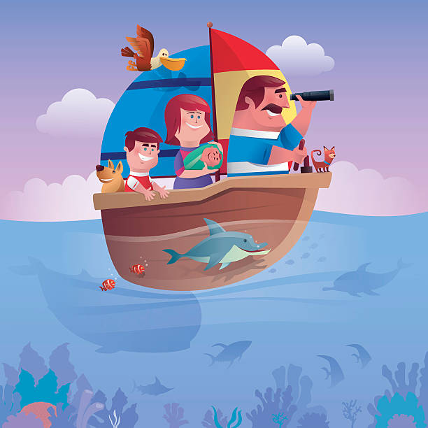 bildbanksillustrationer, clip art samt tecknat material och ikoner med family sailing - baby swim under water
