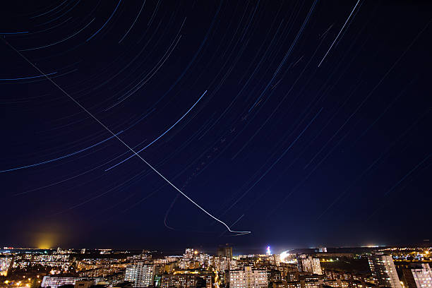 istock Star tracks in the blue sky. 529062934