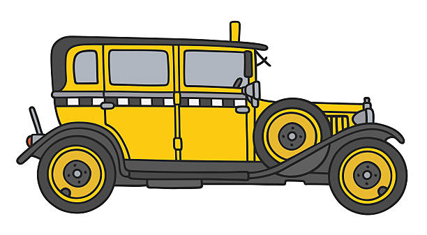 illustrations, cliparts, dessins animés et icônes de vintage taxi jaune - cartoon city town car