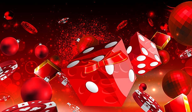 Casino Christmas dice and red balls floating illustration Casino Christmas dice and red balls floating illustration  christmas casino stock pictures, royalty-free photos & images