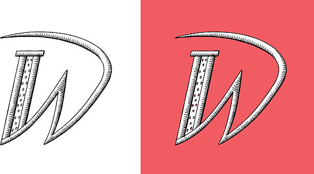 W, Letter, Alphabet, Type, Retro Return, Drop Cap, Monogram vector art illustration