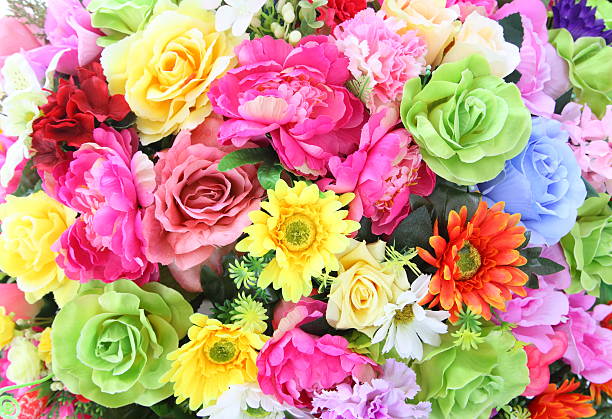 istock Background of bright colorful artificial flowers 529070041