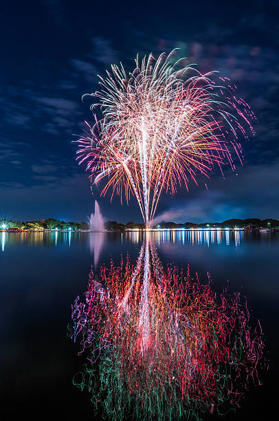 colourful fireworks with a reflection on the water for celebrati