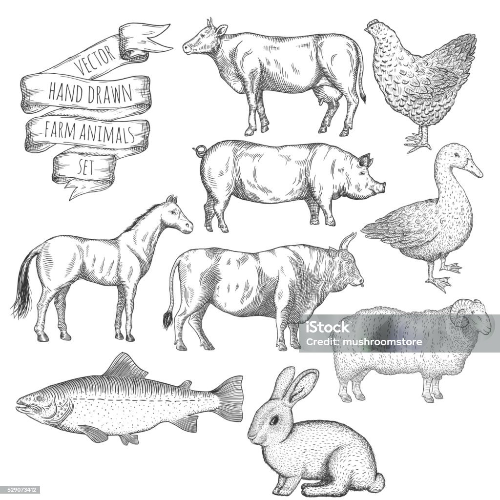 Farm animals set. - Royalty-free Tekenen vectorkunst