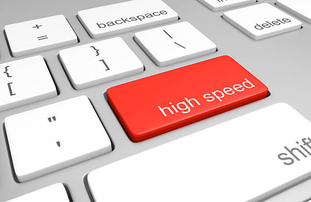 Key on computer keyboard for high speed internet, 3D rendering 3D render of a computer keyboard with one key labled for quick access to high speed broadband internet. broadband isp stock pictures, royalty-free photos & images