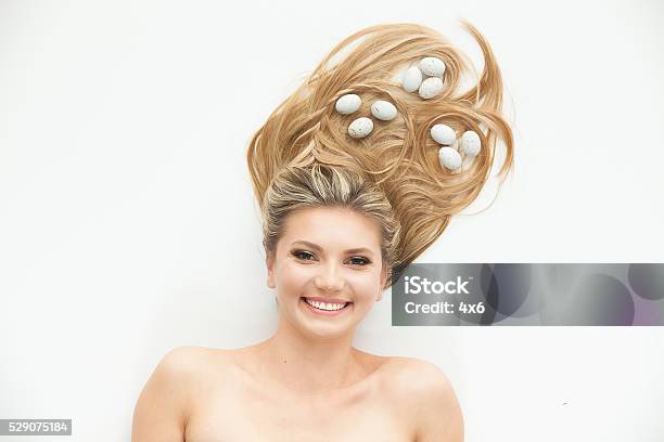 Beautiful Woman With Bird Nest In Her Hair Stock Photo - Download Image Now - 30-39 Years, 35-39 Years, Adult