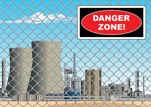 Vector illustration of Danger Zone Sign on Nuclear Power Station Grid