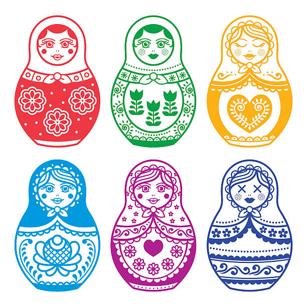 ilustraciones, imágenes clip art, dibujos animados e iconos de stock de matryoshka, diseño vectorial de muñeca rusa - mamushka