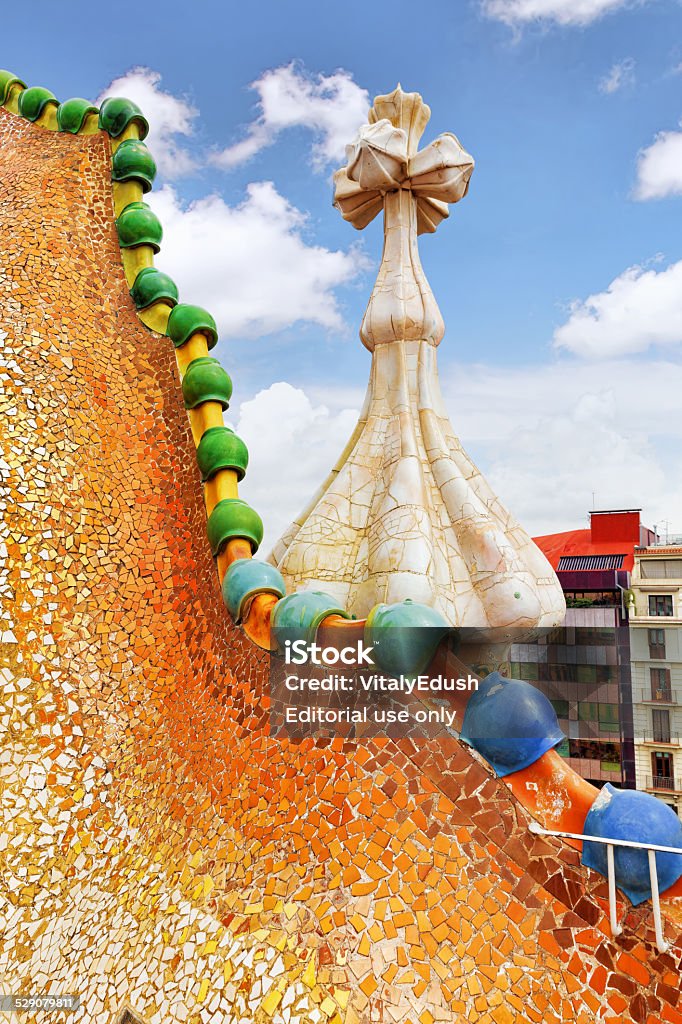 Roof, housetop  Gaudi's  creation-house Casa Batlo. Barcelona,Spain  - September 4, 2014: Roof, housetop  Gaudi's  creation-house Casa Batlo.Barcelona Barcelona - Spain Stock Photo