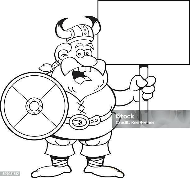 Cartoon Viking Holding A Sign Stock Illustration - Download Image Now - Adult, Adults Only, Banner - Sign