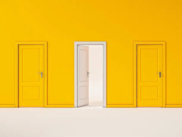 Photo of White Door on Yellow Wall, Illustration Business Door