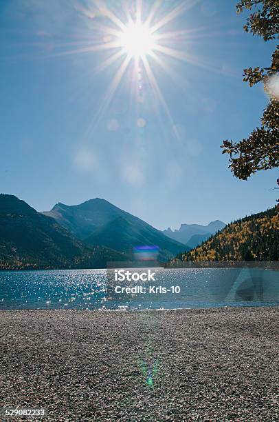 Beach And Mountains In Waterton National Park Alberta Canada Stock Photo - Download Image Now