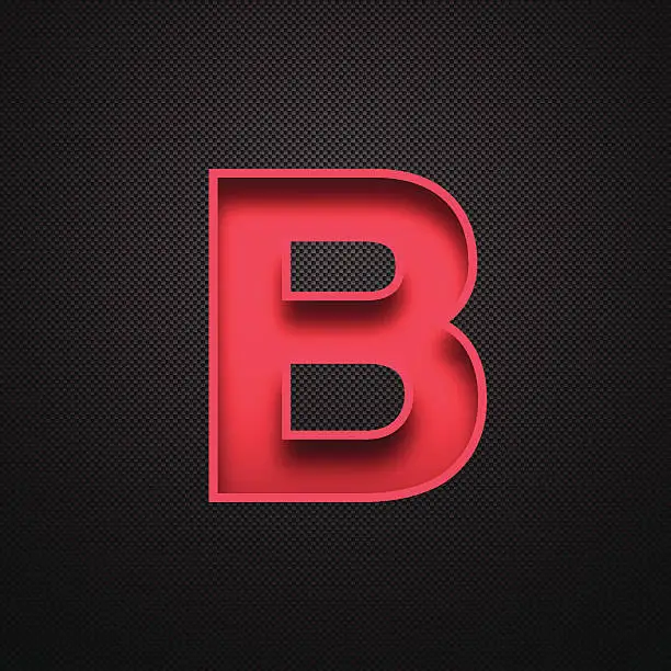 Vector illustration of Alphabet B Design - Red Letter on Carbon Fiber Background