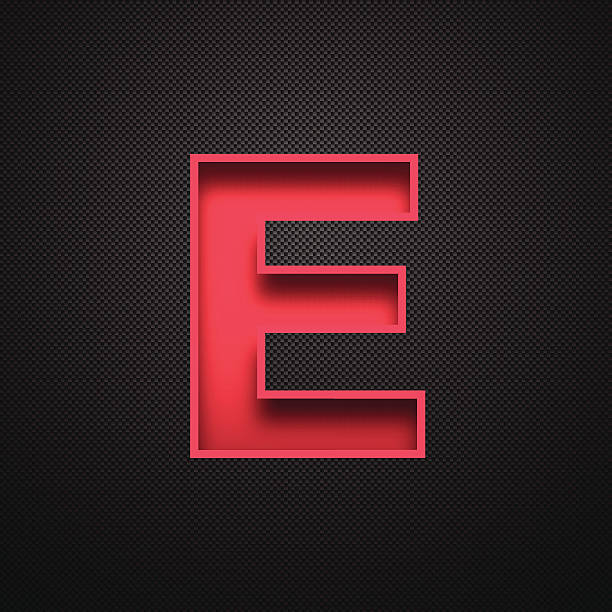 Alphabet E Design - Red Letter on Carbon Fiber Background Red letter "E" on a realistic carbon fiber texture (black background). 3d red letter e stock illustrations