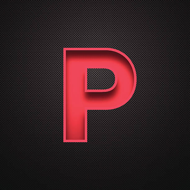 alphabet p design-red letter auf carbon faser-hintergrund - letter p alphabet three dimensional shape red stock-grafiken, -clipart, -cartoons und -symbole