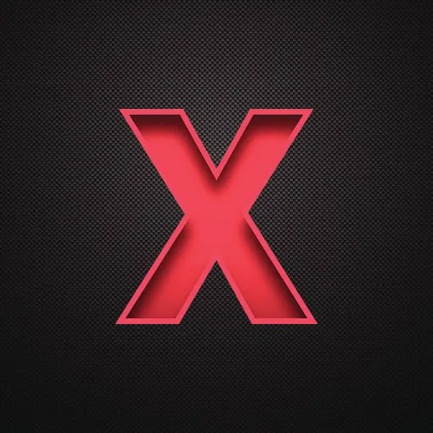 Vector illustration of Alphabet X Design - Red Letter on Carbon Fiber Background