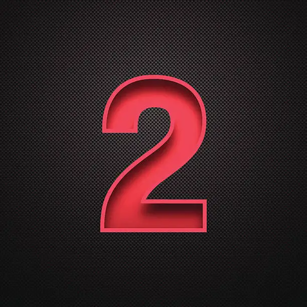 Vector illustration of Number 2 Design (Two). Red Number on Carbon Fiber Background
