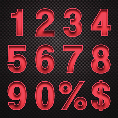Numbers Design - Red Numbers on Carbon Fiber Background