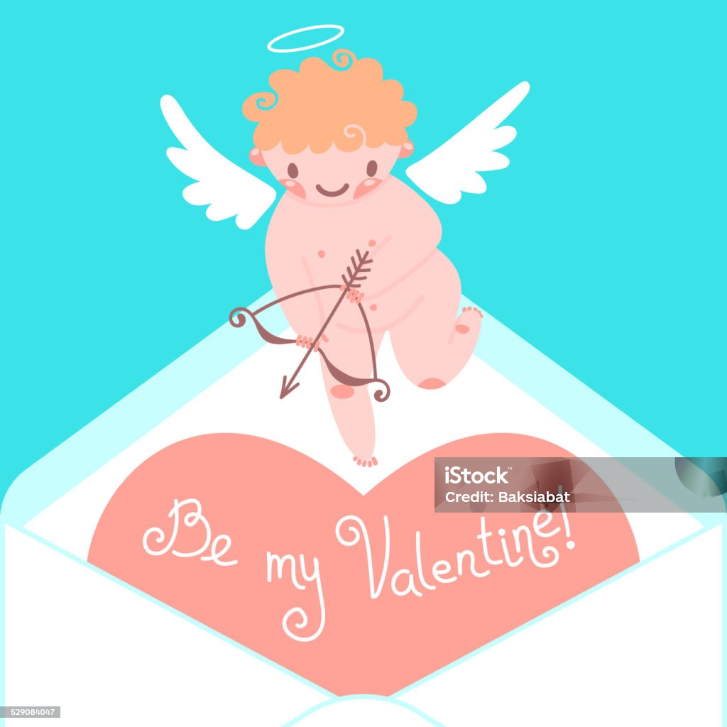 Valentine's Day card with cute Cupids and hearts. Valentine's Day card with cute Cupids and hearts. Vector illustration. Abstract stock vector