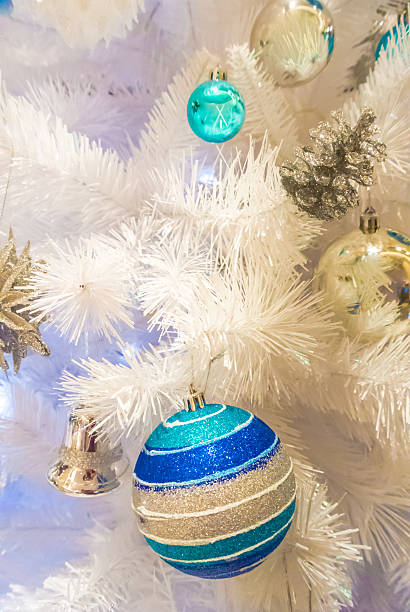 istock Christmas ornaments on White Christmas tree. 529085125